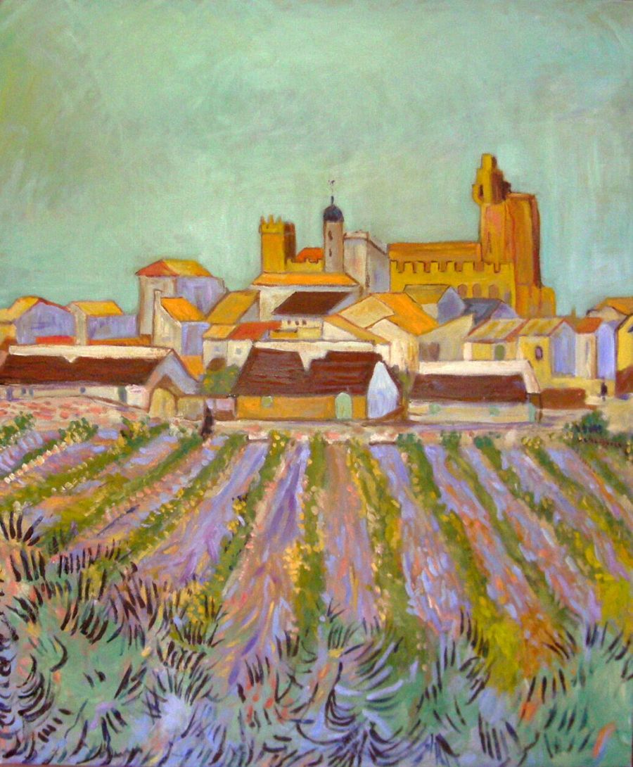 d'après Vincent Van Gogh : Vue des Saintes Maries (Copie64x53) - Jean-Guy Bègue