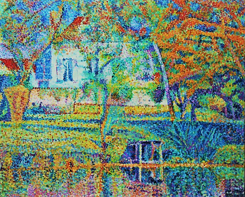 Jean-Guy Bègue : Maison au bord du Serein à Bonnard Original (Original 61 cm X 50 cm) - Jean-Guy Bègue