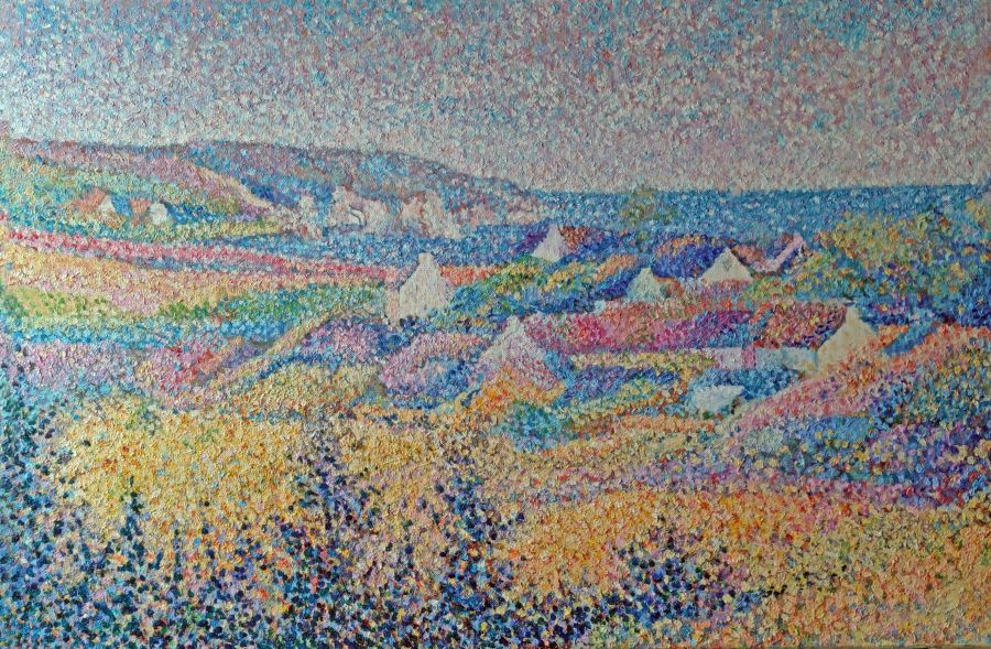 Jean-Gy Bègue : La Pointe du Raz et la Baie des Trépassés (depuis la route de Trouguer à Lecoff) (82cm X 54 cm) - Jean-Guy Bègue